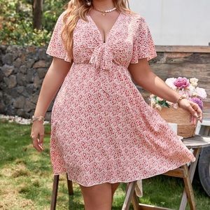 Shein Plus Ditsy Floral Butterfly Sleeve Knot Front Dress Sz 4X